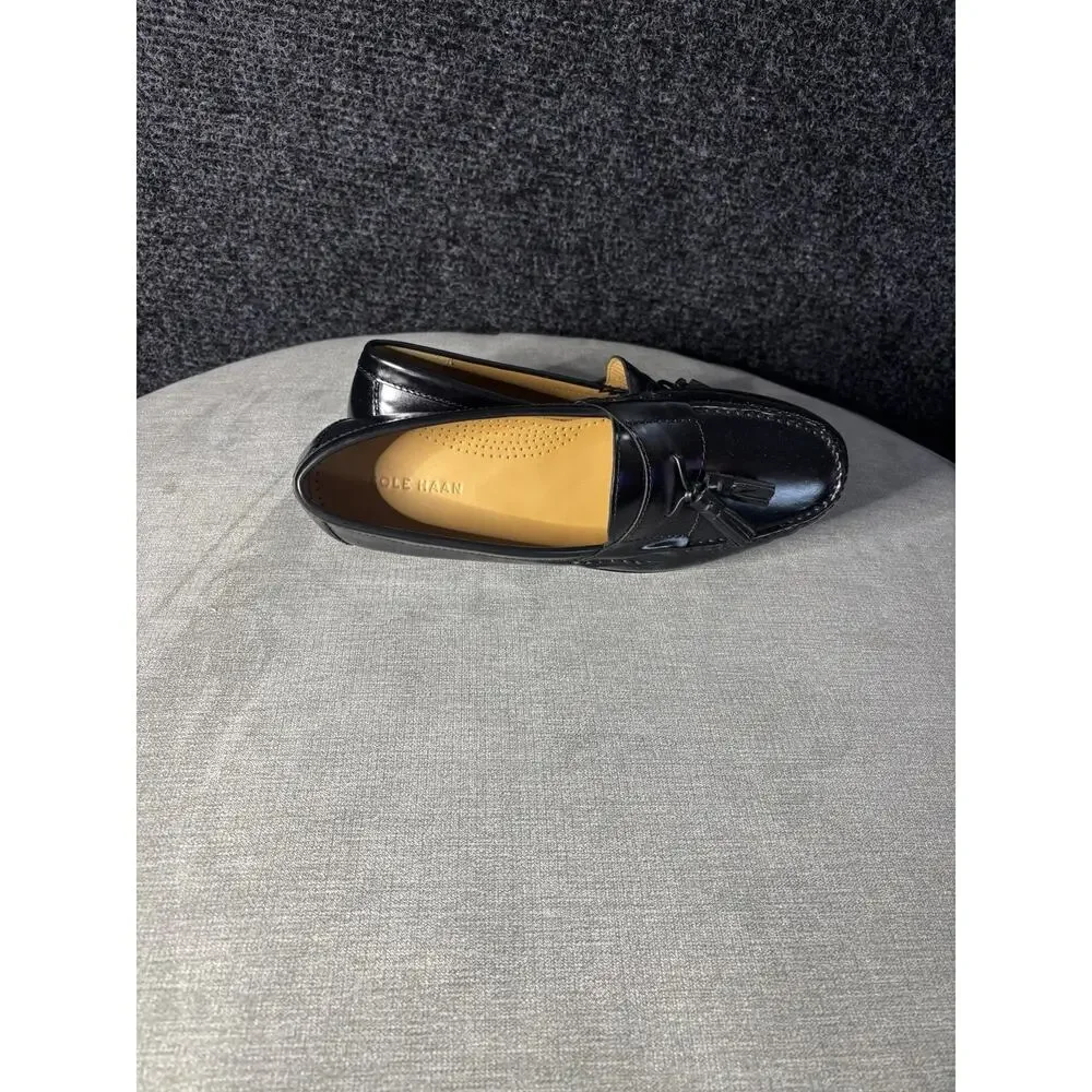 Cole Haan Men's Black Leather Tassel Slip-On Dress Loafers Round Toe